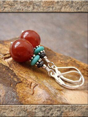 Southwest Earrings Gemstone 925 Sterling Silver Leverback Dangle Western Boho